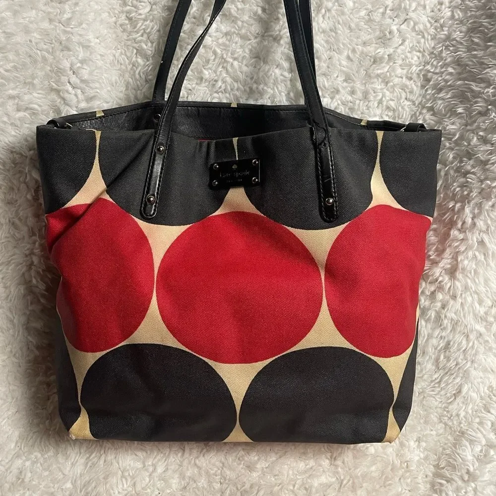 Kate Spade Bon Shopper Baby Bag, Tote, Deborah Dot Red Black & beige canvas